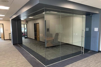 glass walled meeting room